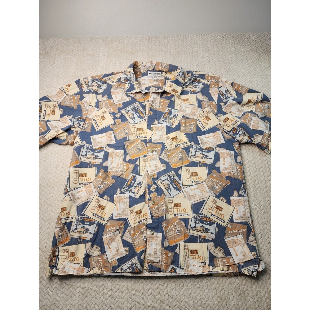 Columbia Mens XL Button Up Shirt Short Sleeve Tiki Vacation Novelty Print‎
